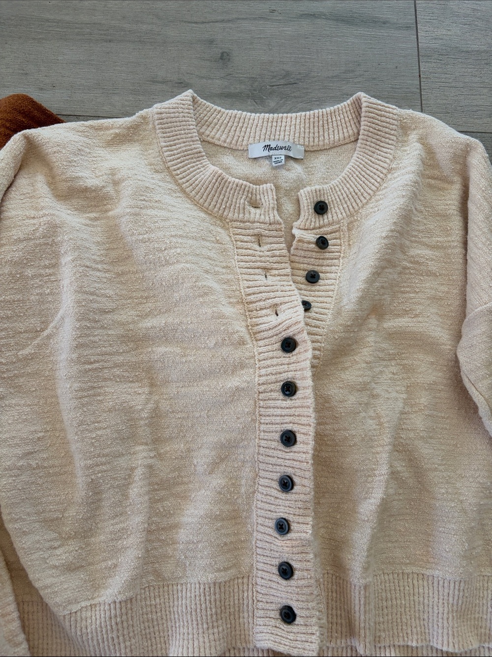 Madewell Textured Knit Button-Front Cardigan Sweater - Cream and Rust - Picture 2 of 8